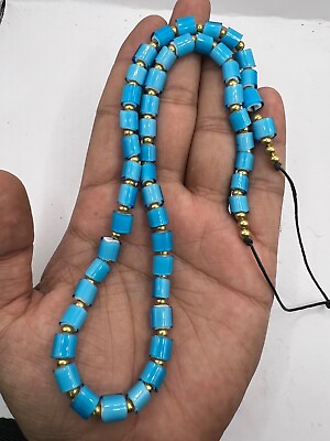 #ad Beautiful Old Rare Unique African Glass Beads Outstanding Blue Color Strand