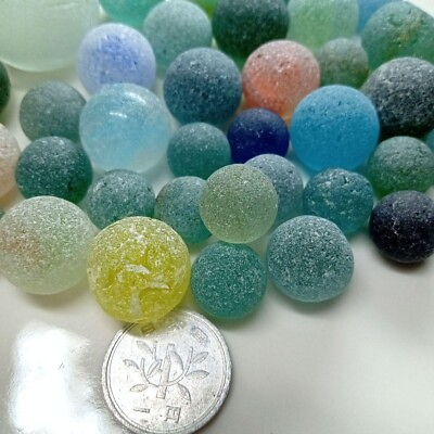 Natural Sea Glass Beach Glass Marbles Rare Miniature Large Marbles Sky Blue