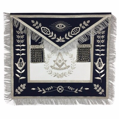 #ad Past Master Blue Lodge Apron Navy Velvet Hand Embroidery