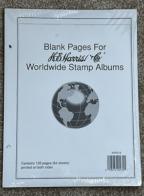 #ad HE Harris Blank Pages Worldwide Stamp Albums 128 Pages 64 Sheets 2 Sided Print