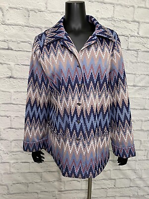 #ad #ad Vintage 70s Women#x27;s Button Down Shirt Long Sleeves w Pockets Multicolor Chevron