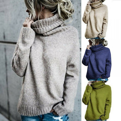 #ad #ad Women#x27;s Winter Knit Sweaters Oversized Turtleneck Pullover Cowl Neck Long Sleeve