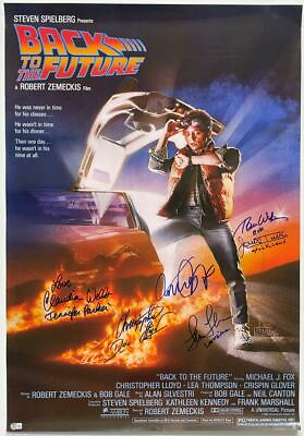 BACK TO THE FUTURE CAST SIGNED MOVIE POSTER 27X40 MICHAEL J FOX 5 AUTO BECKETT