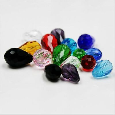 #ad 10Pcs Waterdrop Glass Beads Colorful Crystal Beads Bracelet Charm Jewelry Making