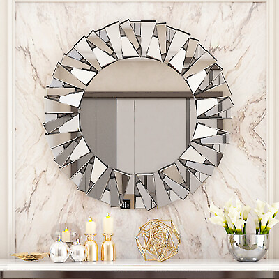 #ad Wisfor Wall Mounted Mirror Decorative Silver Mirrors Beveled Glass Living Room
