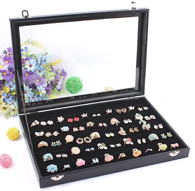 #ad 100 Slots Ring Box X2Ring Organizer Jewelry Box Rings Holder Storage Boxes