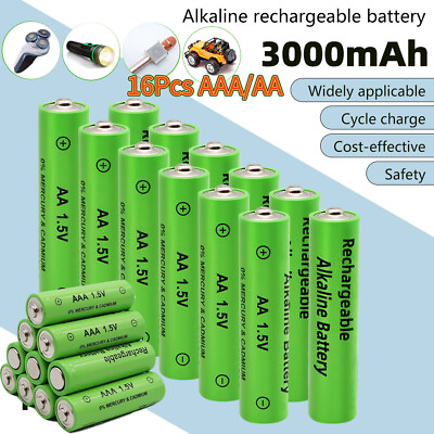 #ad 16Pc 1.5V 3000mAh AA AAA Rechargeable Batteries Lithium Li ion Alkaline Battery