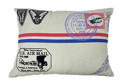 #ad US Air Mail Antique Airplane Aviation Accent Throw Pillow Stonehouse USPS Post