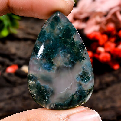 #ad 45.00 Cts. Natural Attractive Moss Agate Pear Shape 37X24X6 MM Cabochon Gemstone