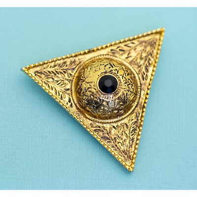 #ad Vintage Geometric Triangular Symbolic Gold Tone Brooch E8
