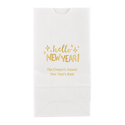50 Hello New Year Personalized Printed Holiday Wedding Favor Bags Candy Buffet