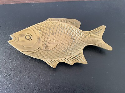 Vintage Brass Fish Coin Jewlery Tray Catchall Dish Trinkett Decor