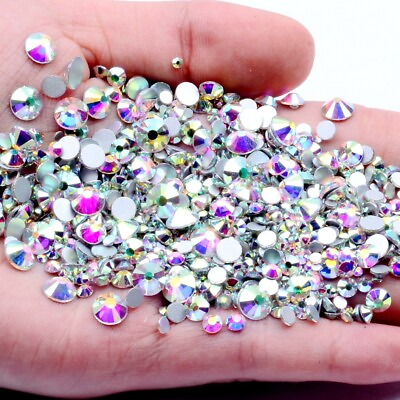 #ad SS3 SS50 Glitter Crystal AB Nail Art Rhinestones Non Hot Fix FlatBack Stones