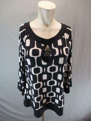 #ad NWT Simply French Size L Women Black White 3 4 Sleeve Blouse Top Shirt 6G451