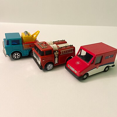 Lot of 2 Vintage Trucks and Canada Post Toys Hong Kong Auto Service Fire Truck