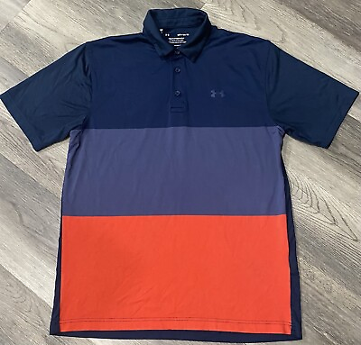 #ad Under Armour Playoff Polo Shirt Short Sleeve Golf Mens M Blue Red Colorblock