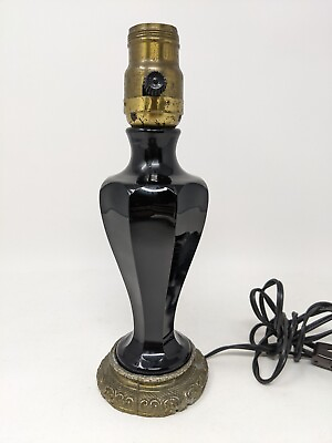 Vintage Black Ceramic amp; Brass Table Lamp Art Deco Original Parts Working