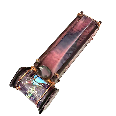 NEW Sue Rioux Gemstone Kaleidoscope Amethyst Stained Glass amp; Copper Signed