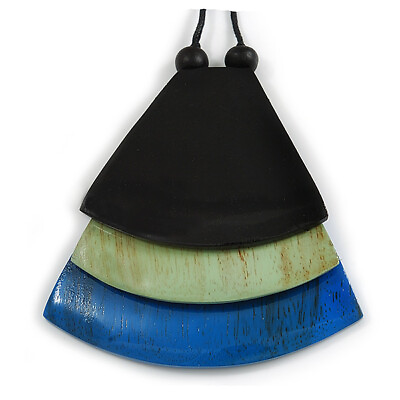 #ad Black Mint Blue Geometric Triangular Wood Pendant with Long Black Cotton Cord