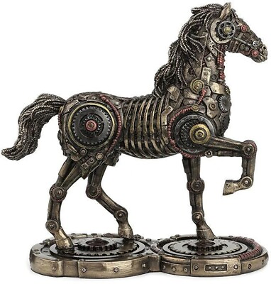 Steampunk Prancing Horse Gait Statue Gold Cast Bronze amp; Resin Sculpture
