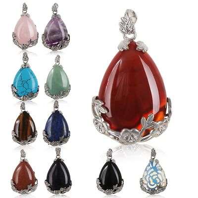 #ad Drop Gemstone Natural Quartz Opal Turquoise Amethyst Agate Necklaces Pendants