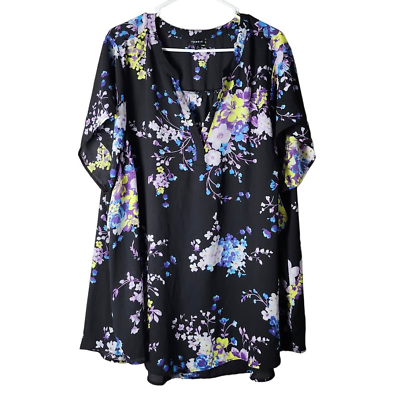 #ad Torrid Georgette Blouse Flutter Sleeve V Neck Black Floral Plus Size 4X