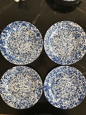 #ad Blue Enamel Splatter Ware Plates Set of 4 NWT