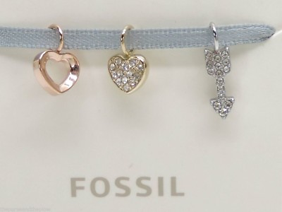 #ad Fossil Love Pave Micro Charm Set Multi Tone Bracelet Charms New NWT