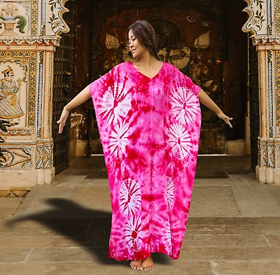 #ad Long Boho Kaftan for Women Shibori Tie Dye Maxi Beach Cover up quot;Hot Pink