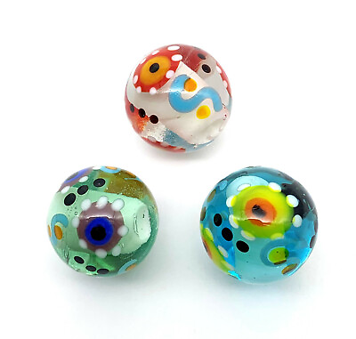 #ad NEW for 2022 22mm quot;Pollinationquot; Handmade Art Glass Marbles Pk of 3 Colors 7 8quot;