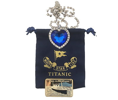 #ad Titanic Necklace with Titanic In Memory Fake Gold Bar and Pouch Titanic Gifts