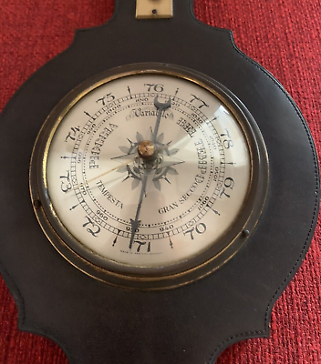 #ad Barometer Leather Mechanical With Thermometer Wall No Battery Vintage