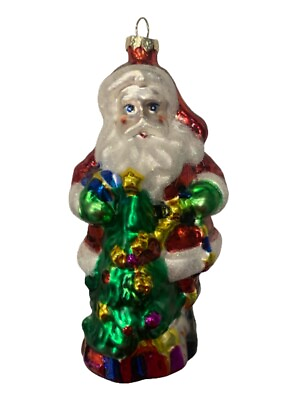 #ad Artist Hand Blown Old World Santa Decorated 5” Santa Claus amp; Gifts Ornament New