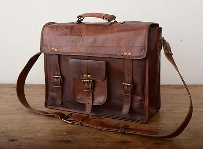 Men#x27;s Genuine Vintage Leather Messenger Laptop Briefcase Satchel Man Bag Brown
