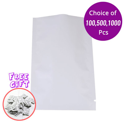 #ad 2x3in Matte Foil White Silver Open Top Pouch Bag w Silica Gel Desiccant W01