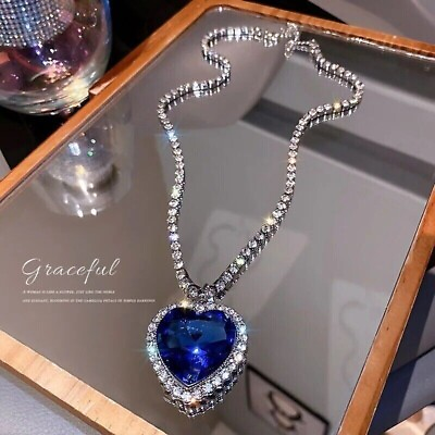 #ad TITANIC NECKLACE BLUE HEART OF THE OCEAN PENDANT WOMENS GIFT JEWELLERY BEAUTIFUL