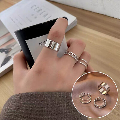 #ad 3Pcs set Round Ring Resizable Opening Fashion Design Women Accessories Ring Gift