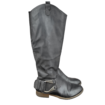 Crown Vintage Riding Boots Womens Size 6.5 M Black Faux Leather Buckle
