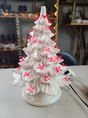 #ad Vtg 1995 E Hollar Porcelain Lighted Christmas Tree 16quot;