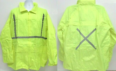 Fluorescent Yellow Reflective Tape Rain Jacket Raincoat Road Safety Size Mens XL