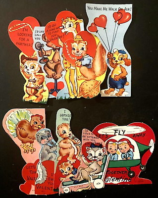 #ad 1950s Vintage Lot of 10 Small Die Cut Childrens Valentines Superb Graphics quot;NOSquot;