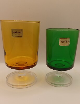 Vintage Luminarc Verrerie D#x27;Arques Arcorpc France Green And Yellow Glasses