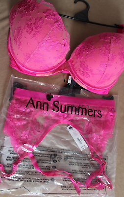#ad Ann Summers Size 32G S 8 10 Bra amp; Suspender belt Breathless Set New amp; Tags Pink