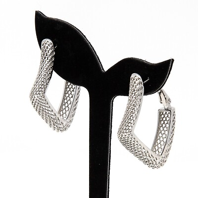 #ad T Tahari Silver Tone Mesh Geometric Rhombus Chain Hoop Earrings Retail $59CA