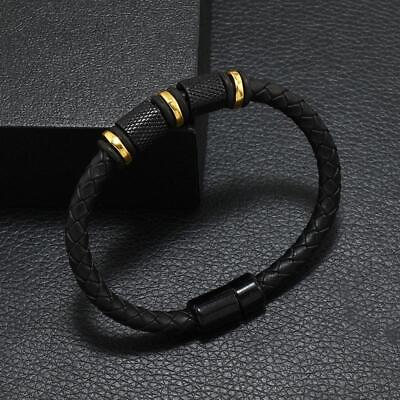 Genuine Leather Cable Men#x27;s Bracelet Magnetic Punk Hip Hop Jewelry Bangle