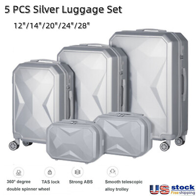 #ad 5 PCS Silver Luggage Set Hardside ABS Trolley Suitcase Travel Luggage TSA Lock