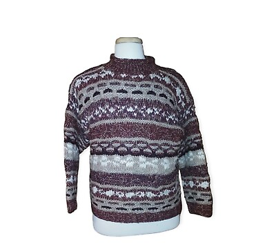 #ad The Hand Knit For The Limited M Sweater Men 100% Wool Striped Burgundy Brown...