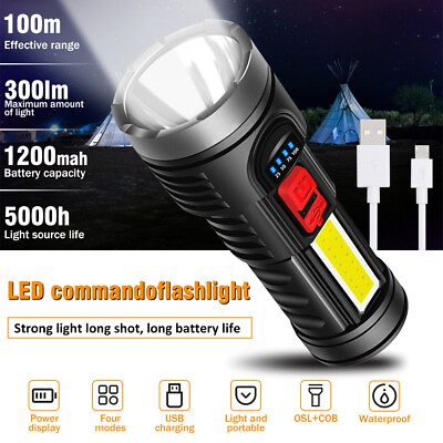 Super Bright LED Torch Flashlight USB Rechargeable Tactical Camping Outdoor Lamp