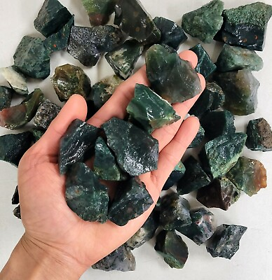 #ad Raw Moss Agate From India Bulk Rough Crystals Natural Healing Gemstones