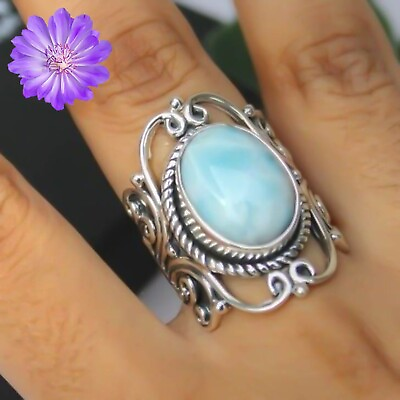 #ad Natural Larimar Gemstone 925 Silver Ring Handmade Jewelry Ring All Size